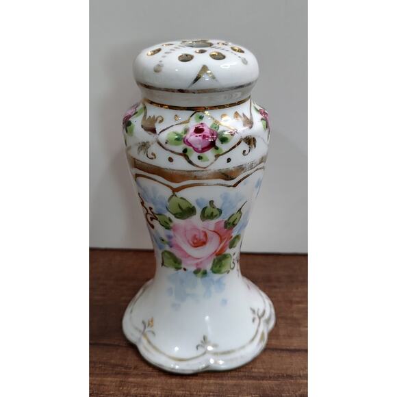Vintage Hat Pin Holder Unmarked Pink Flowers Gold Trim Rose Floral Design - Picture 1 of 6